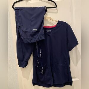 Blue Medcouture Scrubs Large bottom Medium  Top.